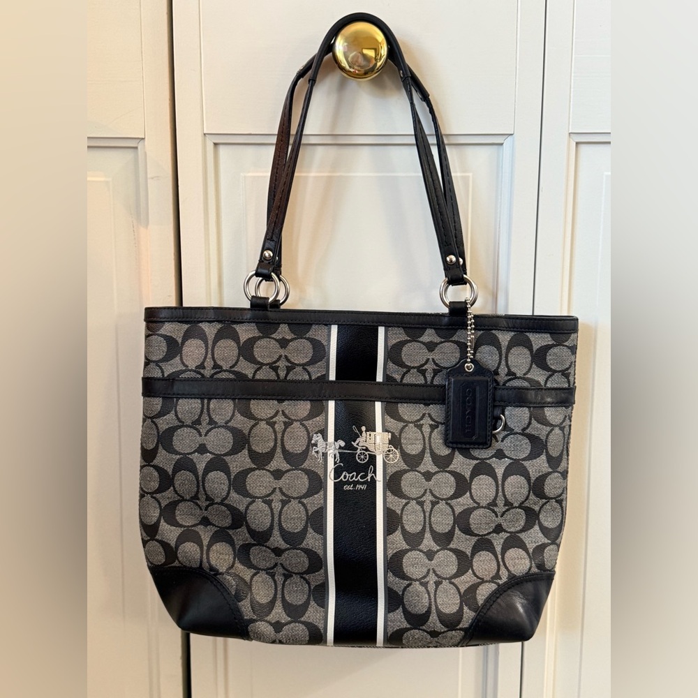 Coach Black and Gray Signature Tote with Dustbag